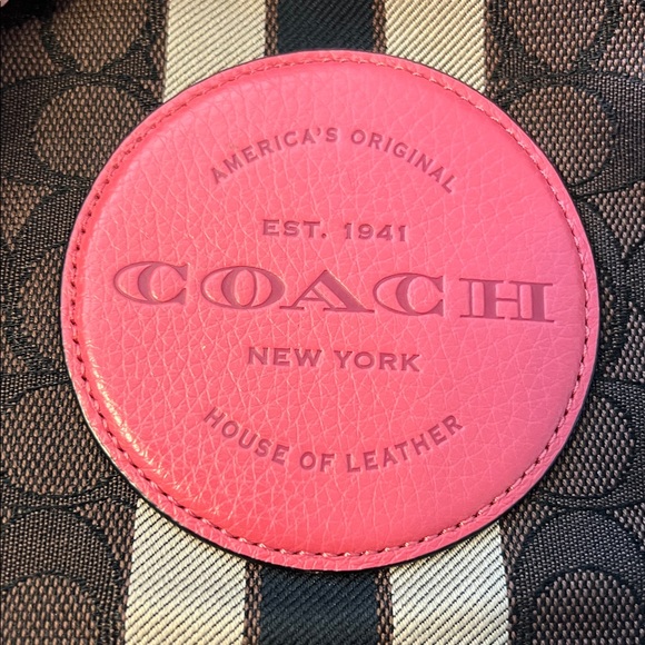 Coach Signature Jacquard Dempsey Bucket Crossbody Bag With Stripes and Patch - Picture 13 of 15